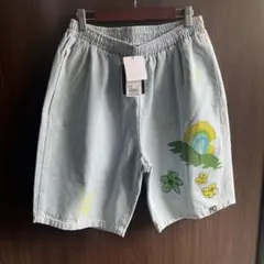 ヒッコリー柄 ショートパンツ 落書き風プリントのサムネイル