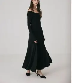 poláura ポローラ　オフショルダーサテンスイッチロングワンピース