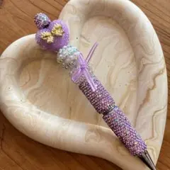 カスタムボールペン 社長ペン ハンドメイド ギラギラ ハート リボン パープル