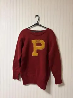 古着　赤いニットセーター MC P刺繍