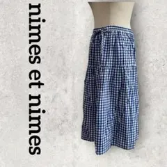 nimes et nimes ギンガムチェック フレアスカート (F) ブルー