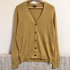 やまぶき色♪メンズUNIQLO 麻カーディガン Lサイズ　前面ボタン付き