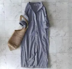 ジャーナルスタンダードレリューム ストライプ シャツワンピース バンドカラー