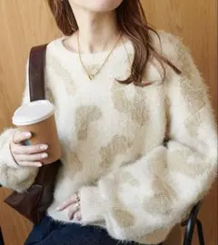 Discoat フェザーヤーンレオパード ショートプルオーバー　ニット