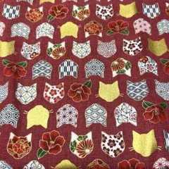 Quilt Gate★3枚限り★シーチング★百華繚蘭★椿と猫★エンジ★