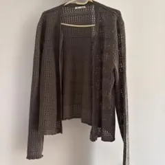 GU カーディガン 長袖 透かし編み オリーブ XL