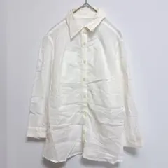 ホワイト長袖シャツ コットンリネン 白 ブラウス トップス レディース