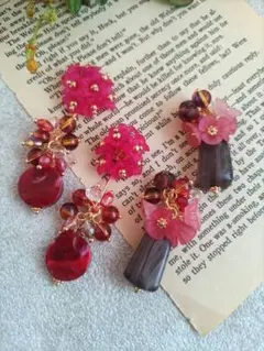 823★2ペア4個オリジナルチャーム、コネクター、手染めフラワー、アクリルビーズ