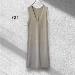 ジーユー【Ｓ】ノースリーブ ニット ワンピース アイボリー リブ 無地