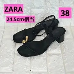 ❤️24.5cm❤️ZARA ブラック サンダル メタルディテール入り 黒