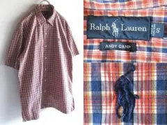 ラルフローレン ANDY CAMP ロゴ刺繍 チェックBDシャツ S