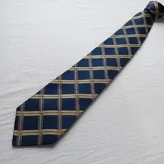 バーバリーズ ネクタイ 紺 チェック柄 トラッド 格子 シルク素材【n5954】