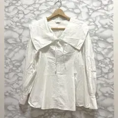 CLANE クラネ ビッグ カラー ドローストリング ブラウスホワイト サイズ1