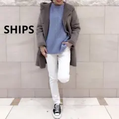 SHIPS　フェイクムートンコート　ムートンコート　フード付き　グレー系　36