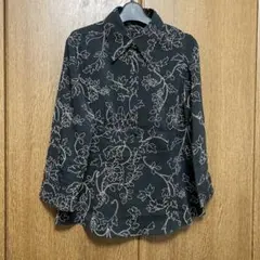 KUMIKYOKU SIS 花柄 七分袖ブラウス 黒
