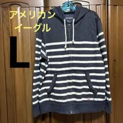 American Eagle ボーダー ジップアップパーカー Lのサムネイル