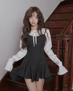 レイヤードランダムヘムチェックミニワンピース　C-GRY