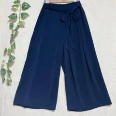 a813美品ネイビー ウエストリボン付き ワイドパンツガウチョパンツ