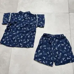 【良品】甚平セット キッズ80 とんぼ柄 ネイビー 夏祭り 涼しい