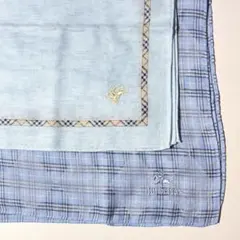 未使用Burberryノバチェックホース刺繍　綿麻リネンガーゼ大判ハンカチ水色