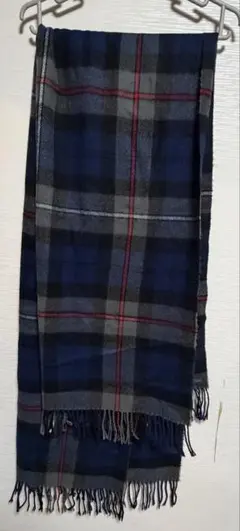 チェック柄フリンジマフラー ネイビー