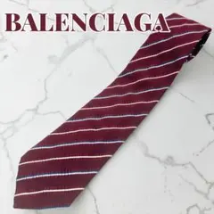 【美品】BALENCIAGA バレンシアガ ネクタイ レジメンタル柄 ボルドー