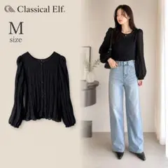 美品クラシカルエルフClassical ElfシアーブラウスMプリーツ透け感　黒のサムネイル