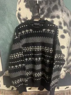 80s 90s MASSIMO DINI ブラック　総柄　ニット　日本製