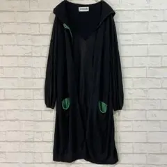 ホコモモラ フード付ニットカーディガン（L）黒 春夏シアー薄手ロングコート七分袖のサムネイル