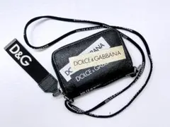 美品　ドルチェ＆ガッバーナ　ロゴプリント　ストラップ付　ジップ　コインケース　黒
