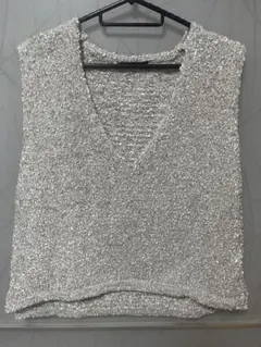 Avail アベイル Ragout Vネック mallリボンベスト シルバー L