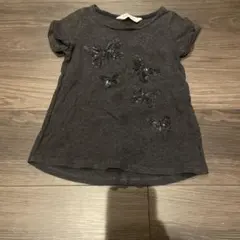 H&M 蝶刺繍 ダークグレー Tシャツ 120