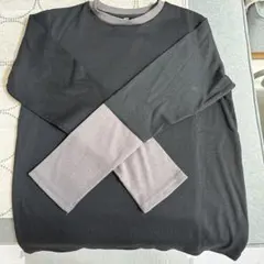 長袖リブカットソー ブラック×グレー LLサイズ