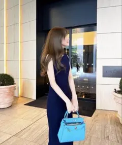 新品神戸レタス岡部あゆみさんコラボ リブニットノースリーブワンピースネイビー