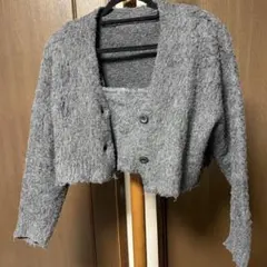 GRL グレー ショート丈 ニットキャミソール カーディガン アンサンブル