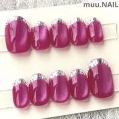 ネイルチップ ちゅるん マグネット お呼ばれ ガラスフレンチ マゼンダピンク