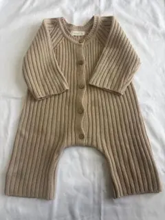 the lala ベージュ リブ編みロンパース S