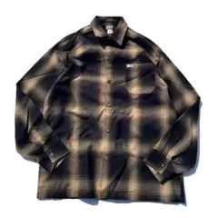 【USA製】CALTOP オンブレチェック柄 長袖 ネルシャツ ブラック L