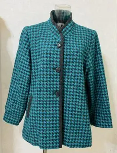 ターコイズ ハウンドトゥース テーラードジャケット
