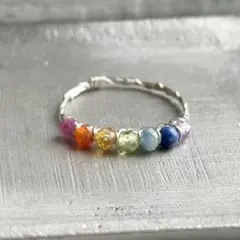 虹色レインボー天然石 ラウンドカット他 3mm×7/リング 金属アレルギー対応