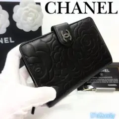 CHANEL シャネル❣️黒 財布❣️✨三つ折り カメリア ラインストーン 