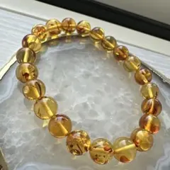 新品未使用✴︎天然石★アンバー/琥珀 丸玉ブレスレット /8mm 鑑別書付