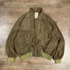 90s シルク　ボンバージャケット　カーキ　リプ同色　短丈　古着