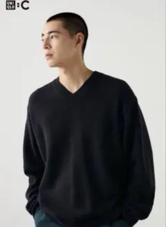 【新品】ユニクロC リラックスVネックセーター 黒S
