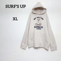 サーフアップ 犬のイラスト パーカー ベージュ スケボー ピザ XL 大きめ