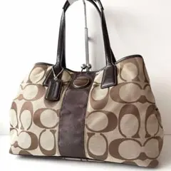 COACH コーチ　がま口　トートバッグ　ブラウン　キャンバス　シグネチャー