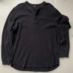 ユニクロ　ワッフルヘンリーネックTシャツ黒　XLサイズ