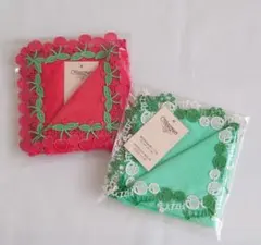 近沢レース さくらんぼ レッド クリームソーダ グリーン シーズンタオルハンカチ