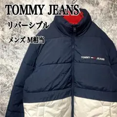 TOMMY JEANS ダウンジャケット リバーシブル M相当 刺繍デザイン