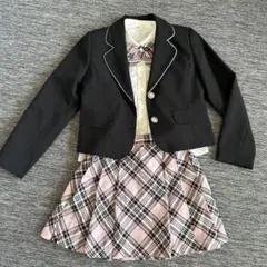 130 ピンクチェック ブレザー シャツ スカート 入学式 フォーマル3点セット